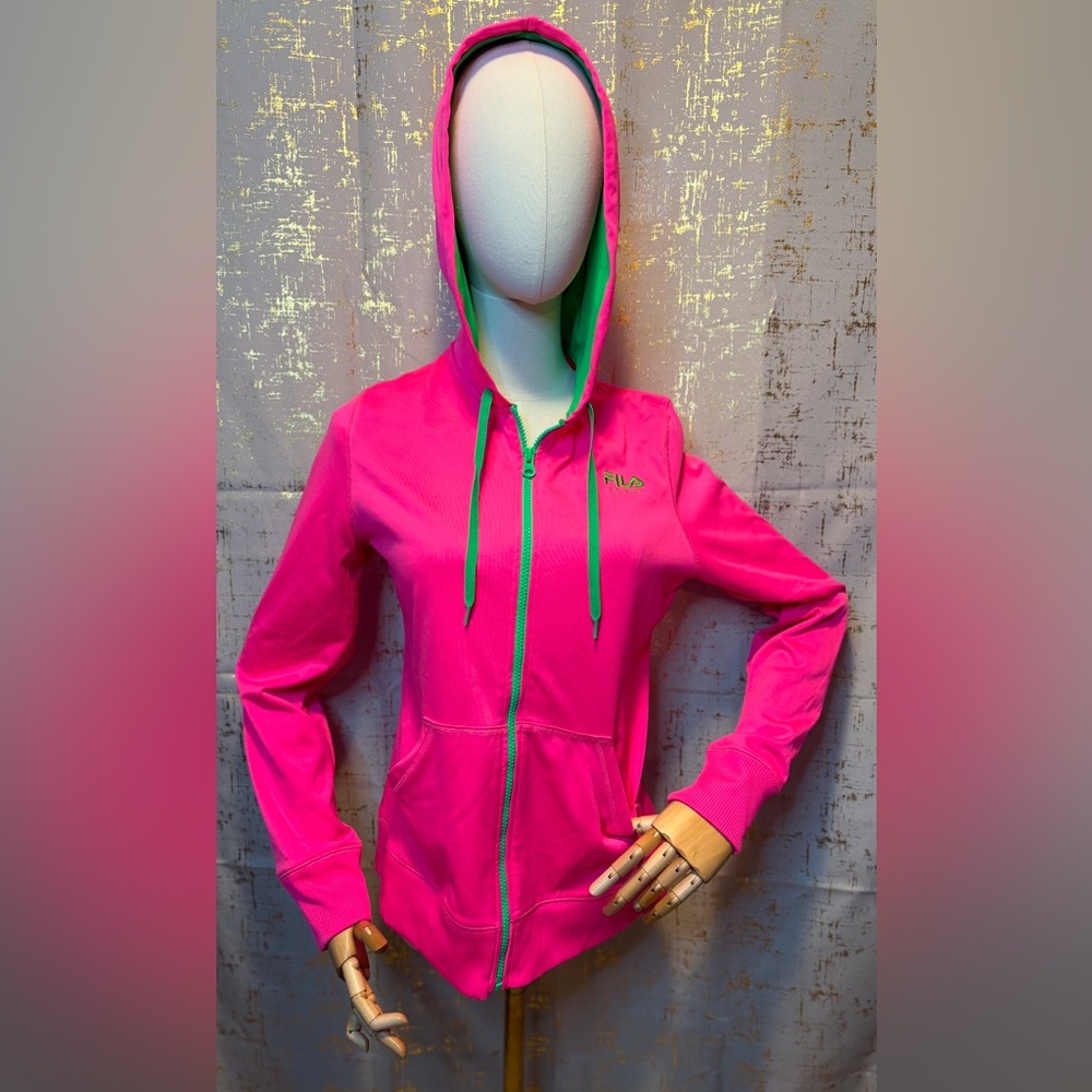 Fila Neon Pink Hoodie with Green Details